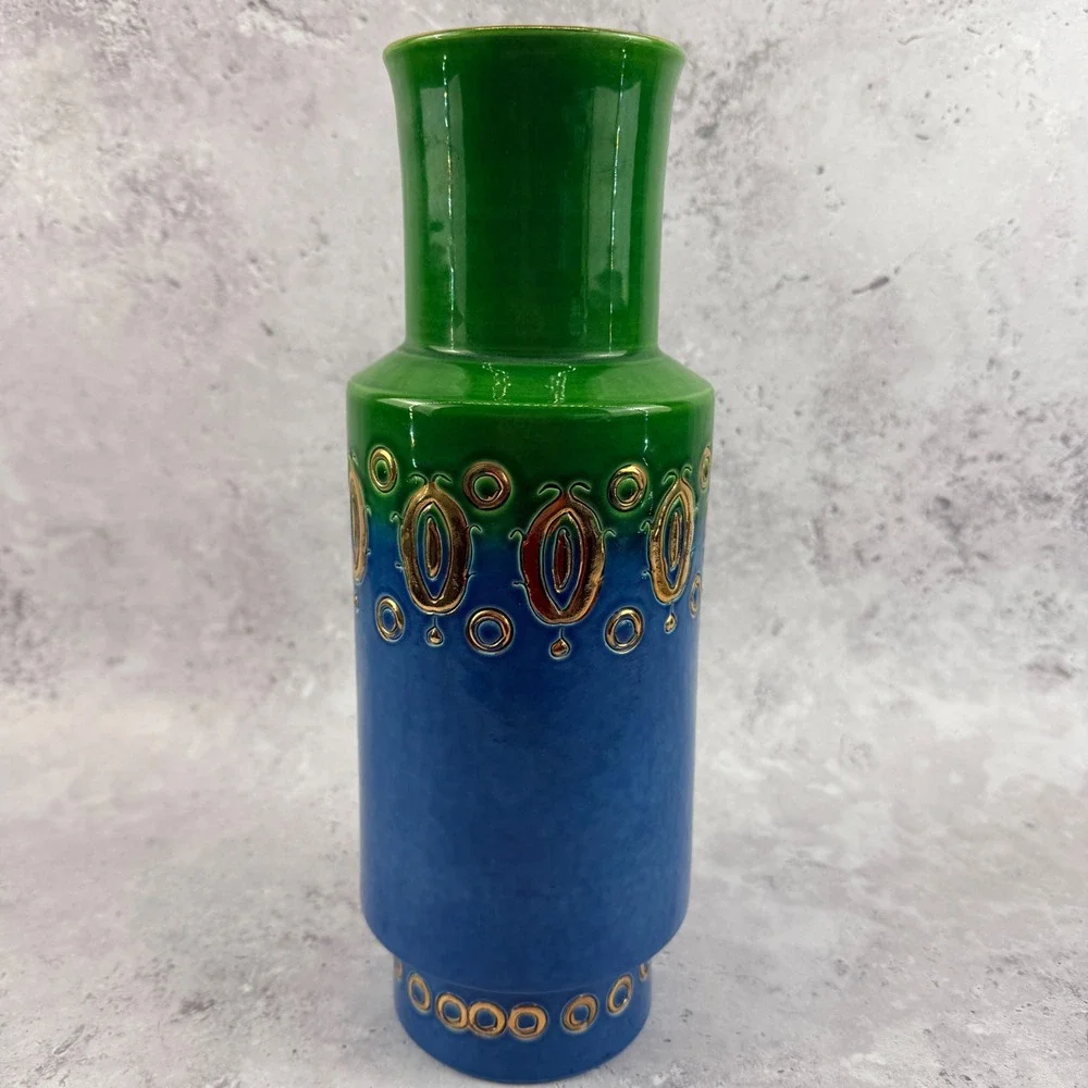 1960s Bitossi Thai Silk Soraya Blue Vase Aldo Londi Rosenthal Netter Italy 990